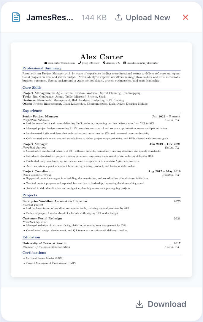 Resume upload